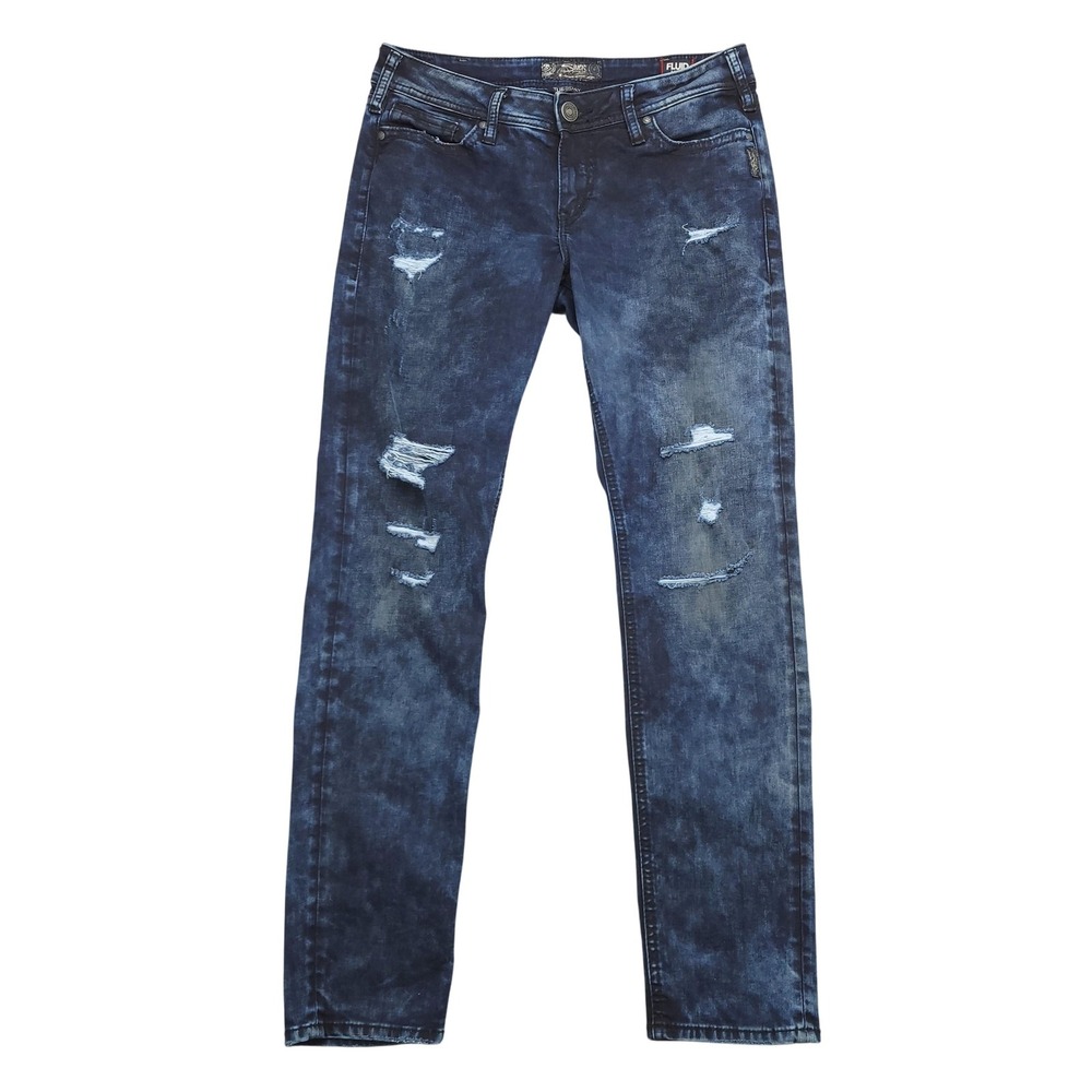 Silver Jeans Tuesday Mid Skinny Jeans Womens 31x31 Dark Wash Distressed Denim‎